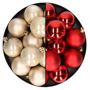 24x stuks kunststof kerstballen mix van champagne en rood 6 cm - Kerstbal