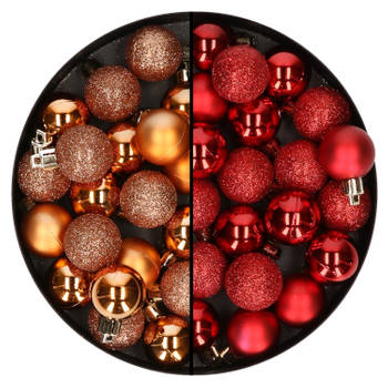 40x stuks kleine kunststof kerstballen rood en koper 3 cm - Kerstbal