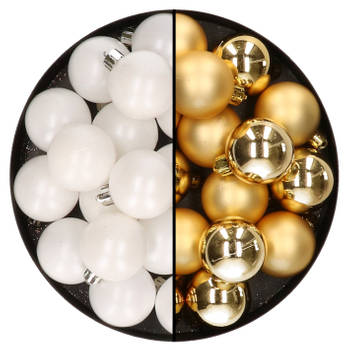 32x stuks kunststof kerstballen mix van wit en goud 4 cm - Kerstbal
