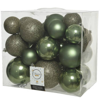 26x stuks kunststof kerstballen mos groen 6-8-10 cm glans/mat/glitter - Kerstbal