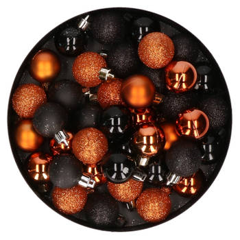Set van 40x stuks kunststof kerstballen mix zwart en oranje 3 cm - Kerstbal