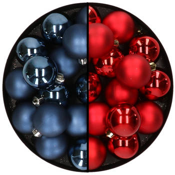 32x stuks kunststof kerstballen mix van donkerblauw en rood 4 cm - Kerstbal