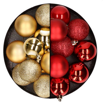 24x stuks kunststof kerstballen mix van goud en rood 6 cm - Kerstbal