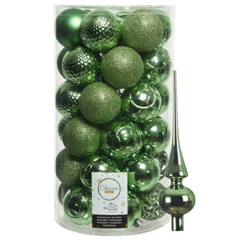 37x stuks kunststof kerstballen 6 cm incl. glanzende glazen piek groen - Kerstbal