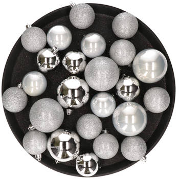 Kerstversiering set kerstballen zilver 6 - 8 - 10 cm - pakket van 62x stuks - Kerstbal