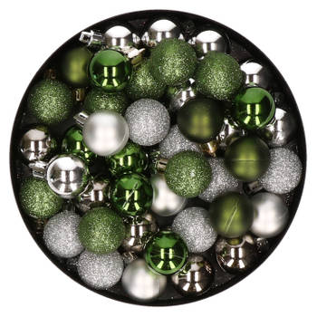 Set van 40x stuks kunststof kerstballen mix zilver en groen 3 cm - Kerstbal