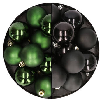 24x stuks kunststof kerstballen mix van donkergroen en zwart 6 cm - Kerstbal