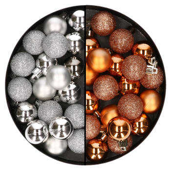 40x stuks kleine kunststof kerstballen koper en zilver 3 cm - Kerstbal