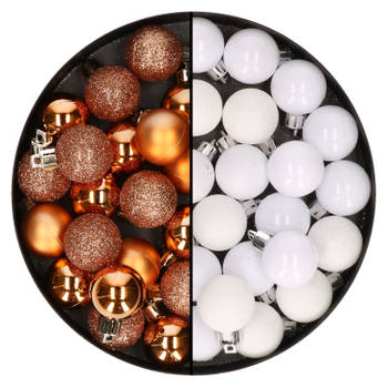 40x stuks kleine kunststof kerstballen koper en wit 3 cm - Kerstbal