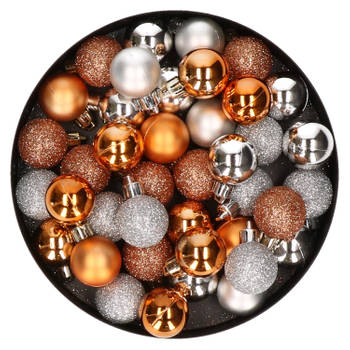 Set van 40x stuks kunststof kerstballen mix zilver en koper 3 cm - Kerstbal