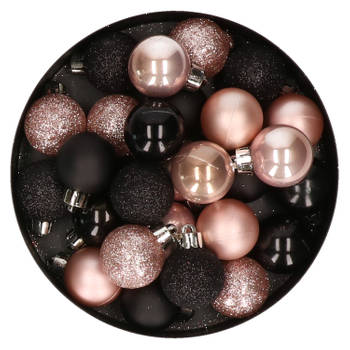 28x stuks kunststof kerstballen lichtroze en zwart mix 3 cm - Kerstbal