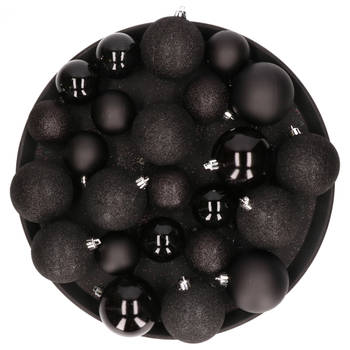 Kerstversiering set kerstballen zwart 6 - 8 cm - pakket van 42x stuks - Kerstbal