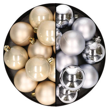 24x stuks kunststof kerstballen mix van zilver en champagne 6 cm - Kerstbal