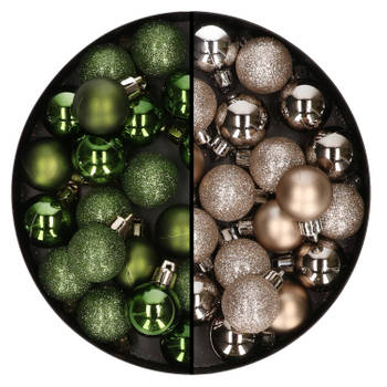 40x stuks kleine kunststof kerstballen groen en champagne 3 cm - Kerstbal