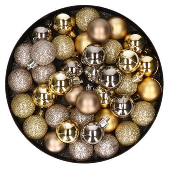 Set van 40x stuks kunststof kerstballen mix goud en champagne 3 cm - Kerstbal