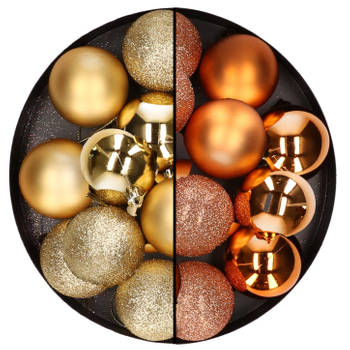 24x stuks kunststof kerstballen mix van goud en koper 6 cm - Kerstbal