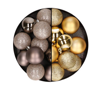 24x stuks kunststof kerstballen mix van champagne en goud 6 cm - Kerstbal