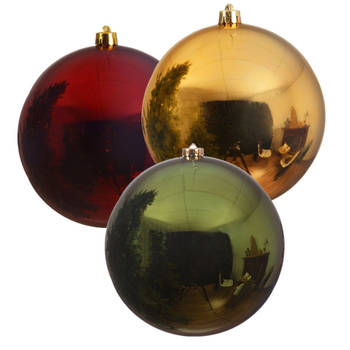 3x stuks grote kerstballen van 20 cm glans van kunststof groen goud en rood - Kerstbal