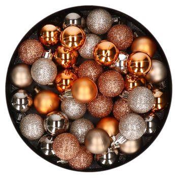 Set van 40x stuks kunststof kerstballen mix champagne en koper 3 cm - Kerstbal