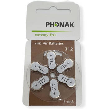 Phonak Hoortoestel batterij P312 Bruine sticker 10 pakjes 60 batterijen