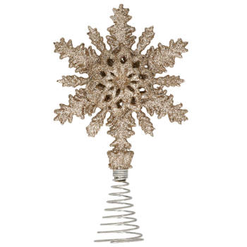 Kunststof kerstboom sneeuwvlok piek glitter goud 20 cm - kerstboompieken