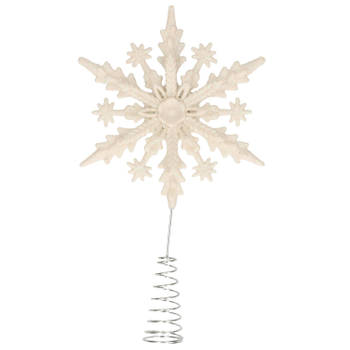 Kunststof kerstboom 3D sneeuwvlok piek glitter wit 20 cm - kerstboompieken