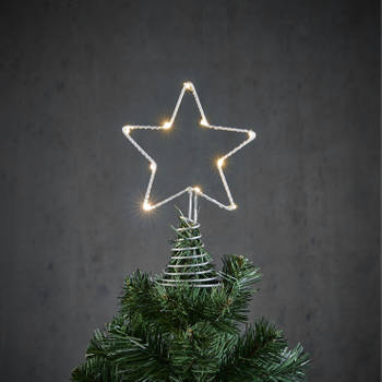 Kerstboom ster piek/topper zilver met LED verlichting H22 x D13 cm - kerstboompieken