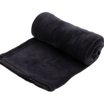 Polyester fleece deken/dekentje/plaid 125 x 150 cm zwart - Plaids