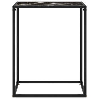 The Living Store Wandtafel Zwarte Marmeren Textuur - 60 x 35 x 75 cm - Gehard Glas en Gepoedercoat Staal