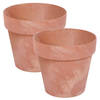 Set van 2x stuks kunststof bloempotten/plantenpotten betonlook 30 cm terracotta - Plantenpotten