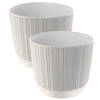 2x stuks moderne carf-stripe plantenpot/bloempot kunststof dia 13 cm/hoogte 11 cm eco/hout wit - Plantenpotten