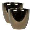 2x stuks plantenpot/bloempot in een strakke Scandinavische look goud Dia 33 cm en Hoogte 28 cm - Plantenpotten