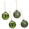 G. Wurm Kerstballen - 12st - glas - groen - gedecoreerd - 6 cm - Kerstbal