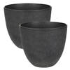 2x stuks plantenpot/bloempot in een natuursteen look Dia 23 cm en Hoogte 20 cm zwart - Plantenpotten