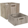 Set van 2x stuks opbergmanden/kastmanden 14 en 29 liter grijs van hout 31 cm - Opbergkisten