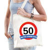 Verkeersbord / stopbord 50/vijftig katoenen cadeau tas wit Sarah / Abraham voor dames en heren - Feest Boodschappentasse