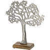 Decoratie levensboom van aluminium op houten voet 25 cm zilver - Beeldjes