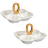 2x stuks nootjes/borrel hapjes/Snacks/Chips serveer schaal/plateau keramiek/bamboe 25 cm diameter - Serveerschalen