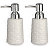 Set van 2x stuks zeeppompje/dispenser keramiek wit/zilver 150 ml en 8,5 x 6,5 x 14,5 cm - Zeeppompjes