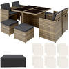 tectake -Manhattan tuinset-Wicker meubelset- Incl. beschermhoes-natuur- 403757