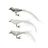 3x stuks glazen decoratie vogels op clip wit/zilver 8 cm - Kersthangers