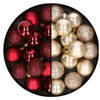 28x stuks kleine kunststof kerstballen donkerrood en champagne 3 cm - Kerstbal
