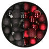 28x stuks kleine kunststof kerstballen zwart en bordeaux rood 3 cm - Kerstbal