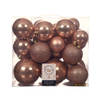 26x stuks kunststof kerstballen toffee bruin 6-8-10 cm glans/mat/glitter - Kerstbal