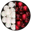 32x stuks kunststof kerstballen mix van parelmoer wit en donkerrood 4 cm - Kerstbal