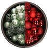 74x stuks kunststof kerstballen mix van rood en mintgroen 6 cm - Kerstbal