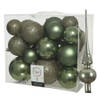 Set van 26x stuks kunststof kerstballen incl. glazen piek glans mosgroen - Kerstbal