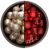 74x stuks kunststof kerstballen mix van champagne en rood 6 cm - Kerstbal