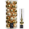 49x stuks glazen kerstballen goud 6 cm inclusief gouden piek - Kerstbal