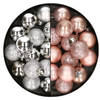 28x stuks kleine kunststof kerstballen zilver en zachtroze 3 cm - Kerstbal